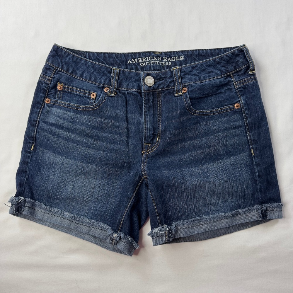 American Eagle Jean Shorts Women's 2 Dark Wash Blue Denim Raw Hem